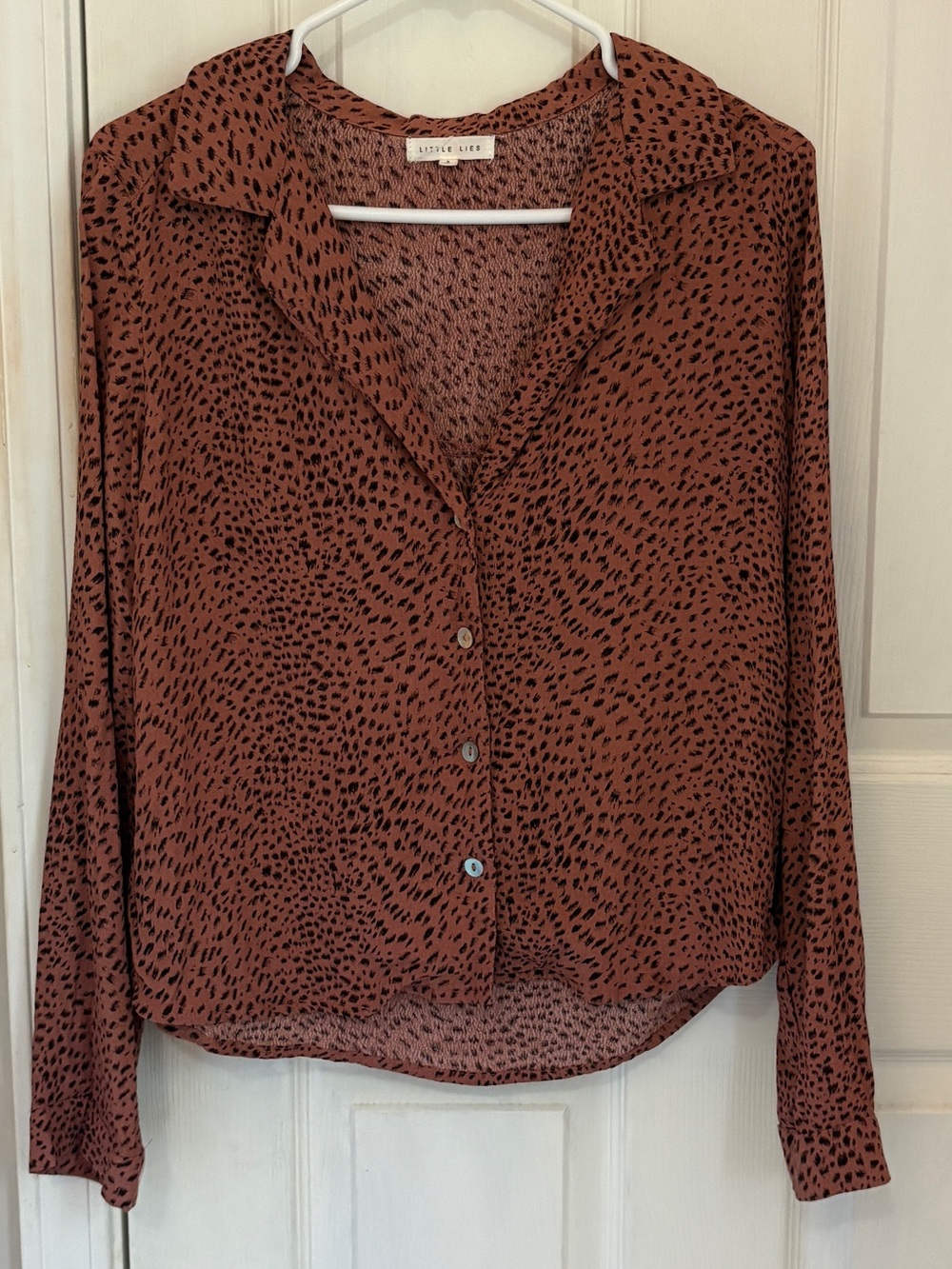 Little Lies Long Sleeve Button Down Leopard Print Collared Shirt